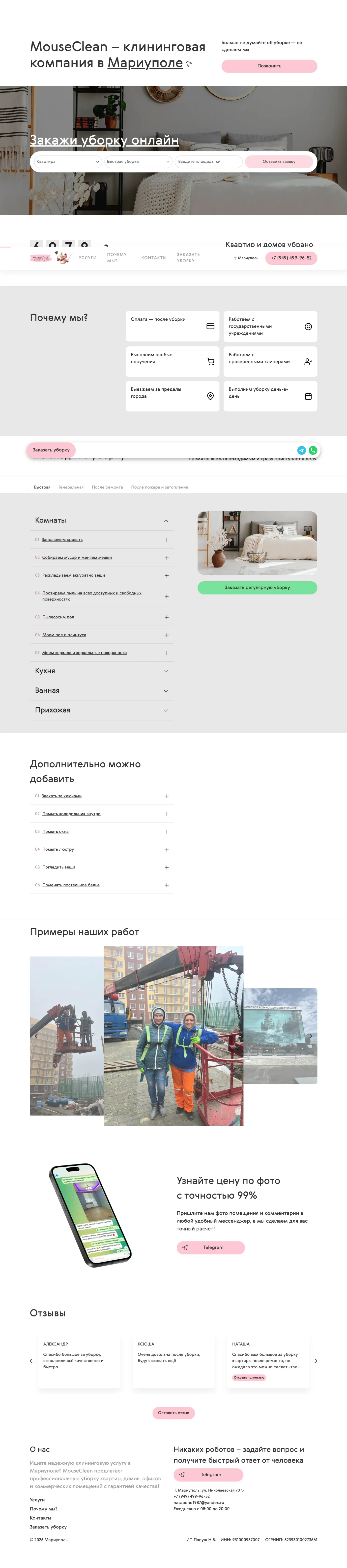 Полная страница проекта Клининговая компания MouseClean